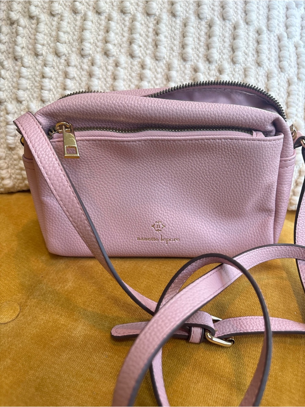 Nanette Lepore Blush Pink Pebbled Leather Crossbody Bag